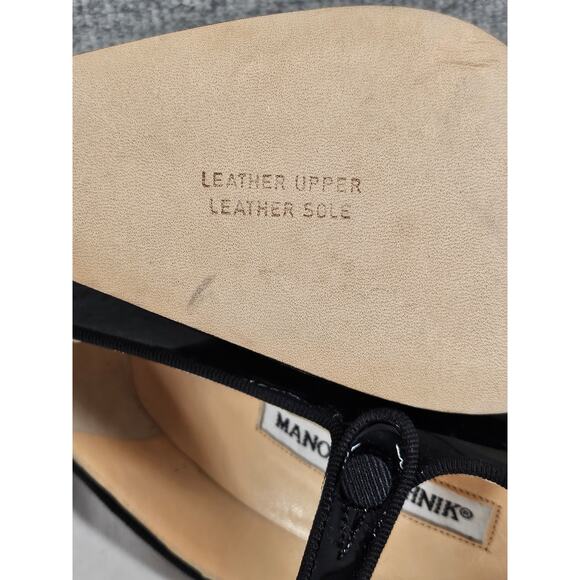 MANOLO BLAHNIK WOMEN'S CAMPARI MARY JANE 3" HEEL PUMPS BLACK PATENT SIZE 6.5 - Picture 8 of 13